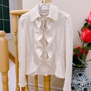 Elegant White Ruffled Women's Jacket
